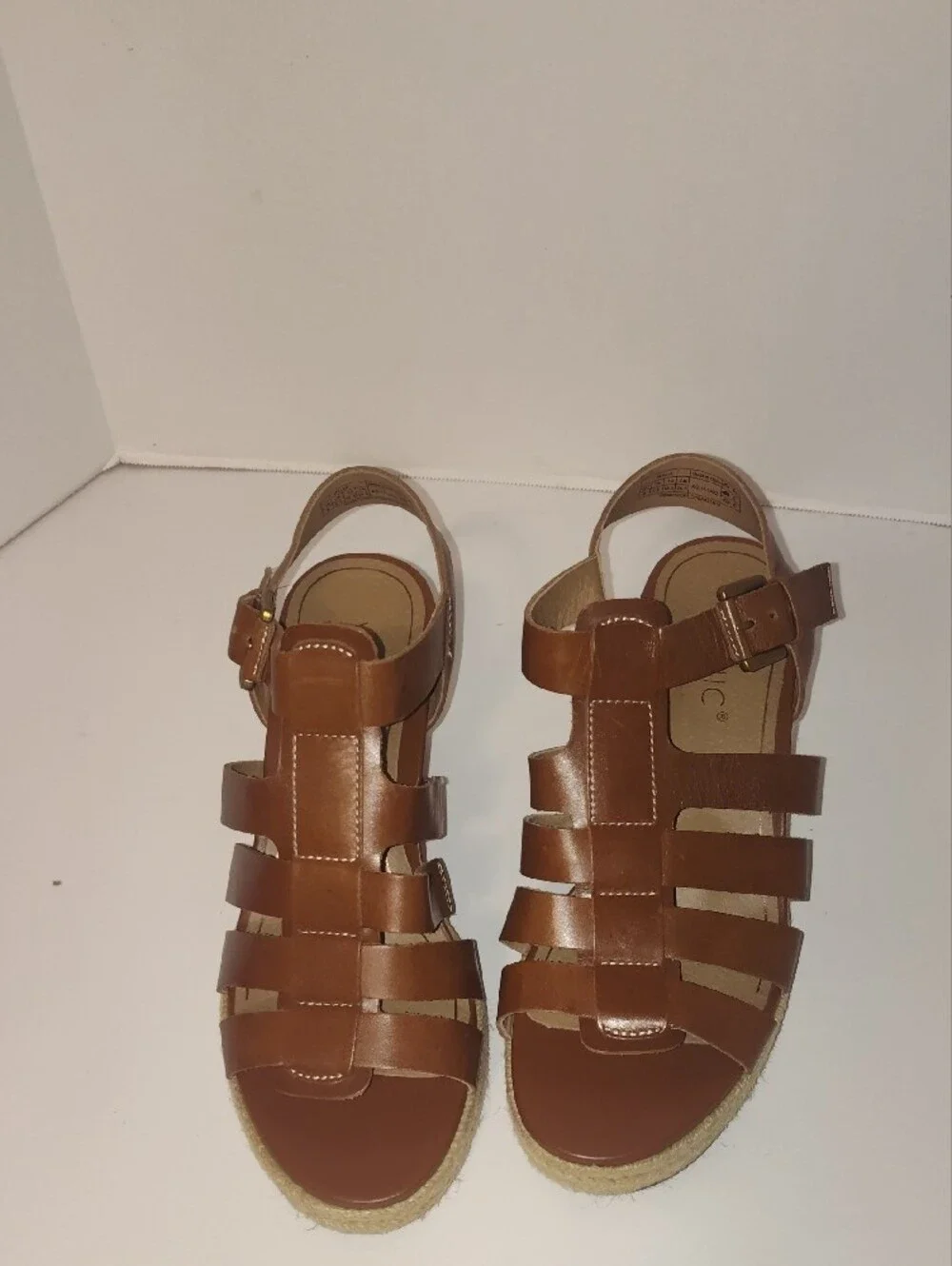 Vionic Tan Brown Wedge Sandals with Espadrille Sole